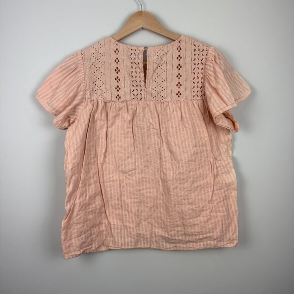 Ella Moss Brianne Eyelet Blouse Women M Medium Pink Flutter Sleeves Keyhole Back - Picture 4 of 7